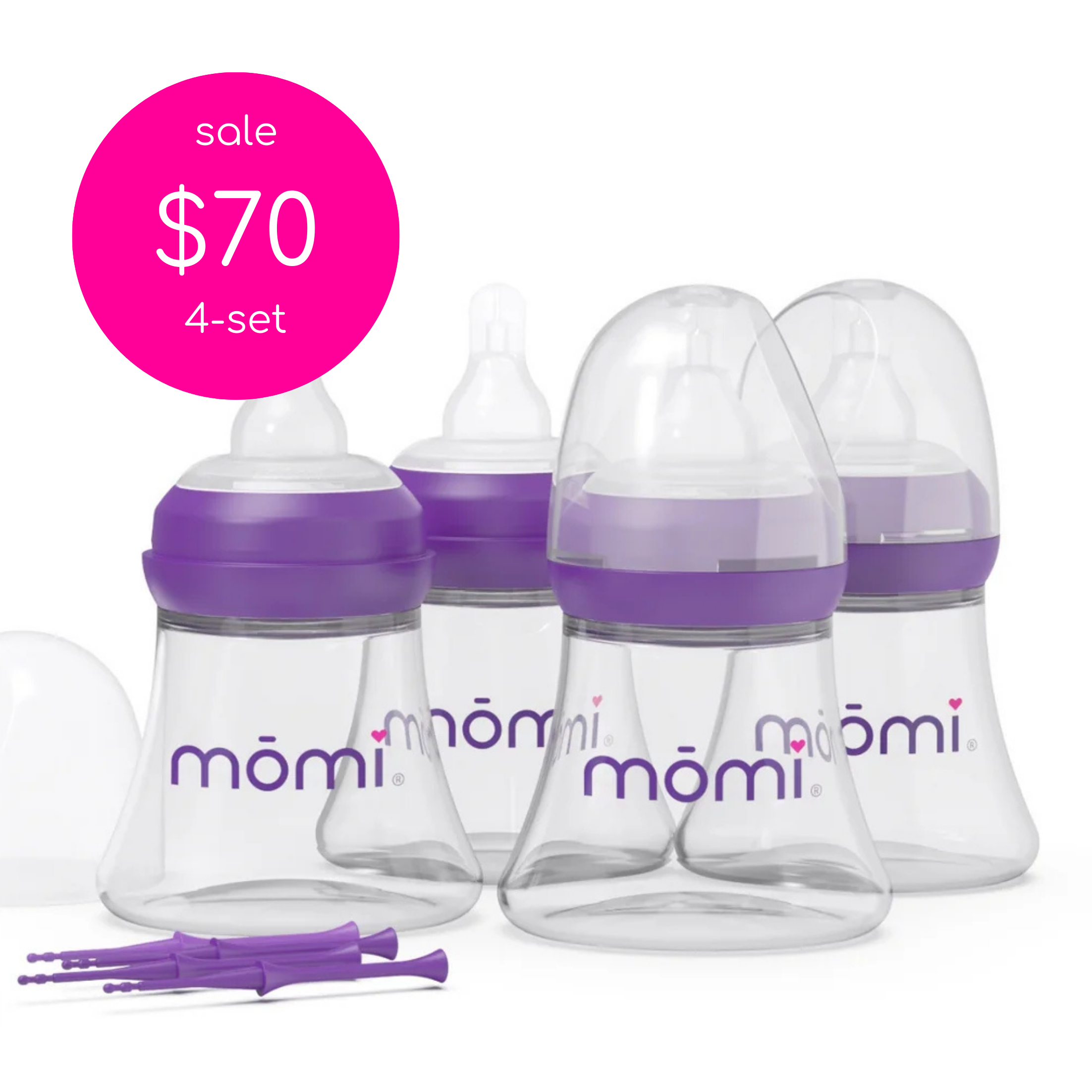 mōmi breast-like bottle glass or plastic 4-set, 5oz