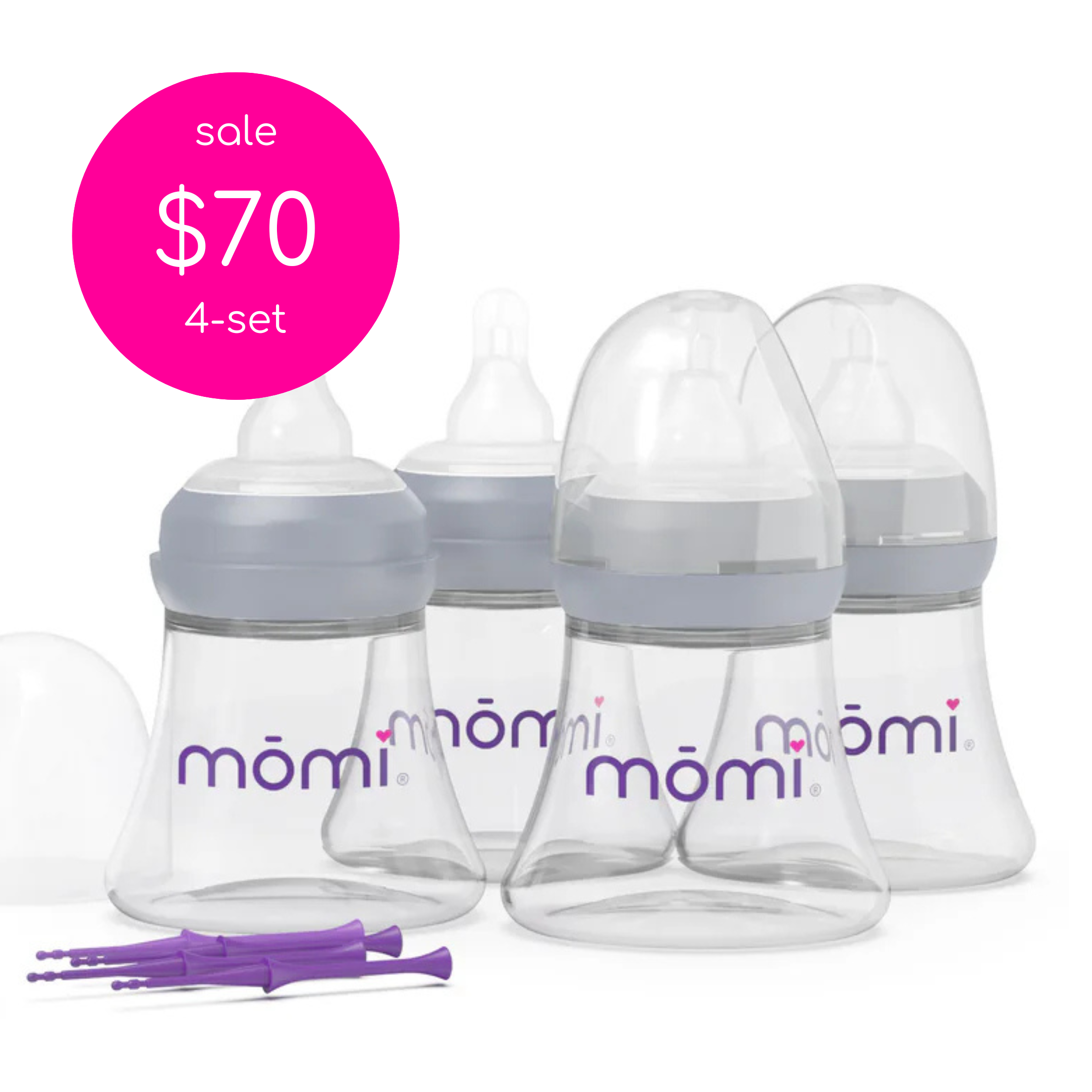 mōmi breast-like bottle glass or plastic 4-set, 5oz